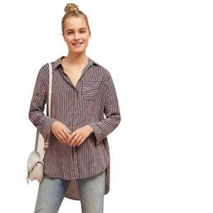 Maeve Anthropologie Adelaide Navy Blue Red Striped 
 Button Down Shirt M